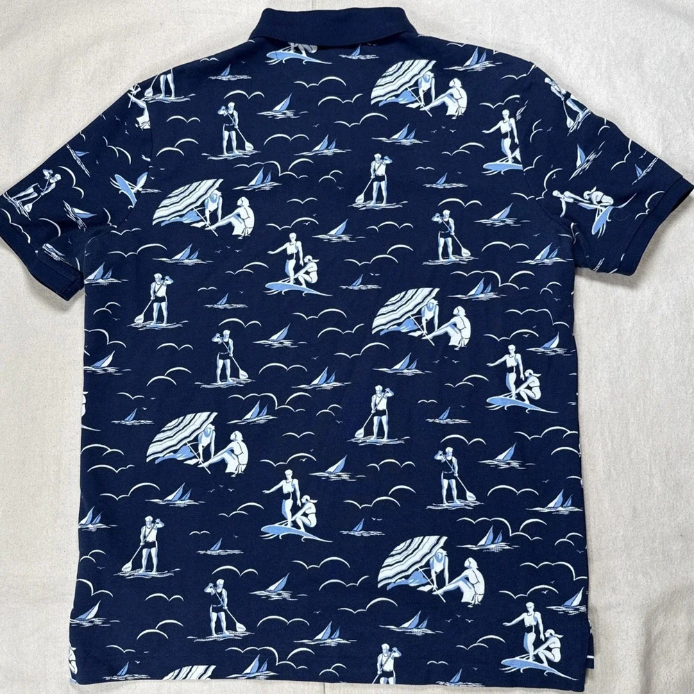 Polo Ralph Lauren Mens XL Navy Blue Swimmer Surfer Shirt Mesh All Over Print